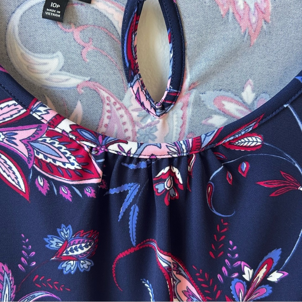 Talbots Petite Women's Dress Blue Pink Paisley Midi Travel Office‎ Preppy 12P - Picture 4 of 10